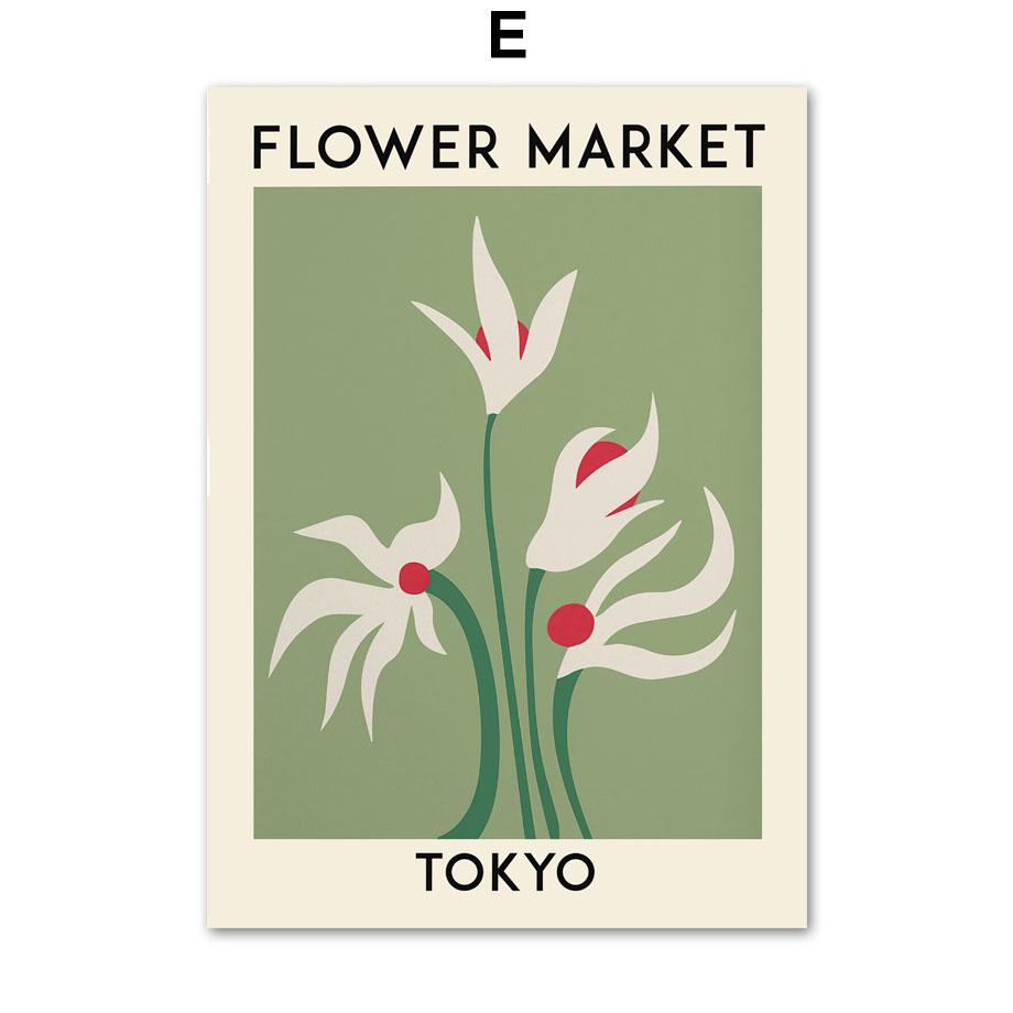 Mercado de Flores Rosa Pôsteres Nórdicos Londres Tóquio Impressão Arte de Parede Verde Pintura em Tela Abstrato Quadros de Parede Para Decoração de Sala de Estar