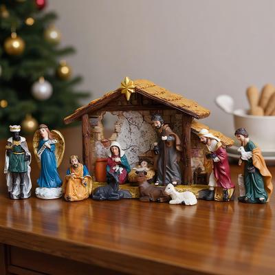 Christmas Manger Nativity Set Resin Nativity Figurines Holy Family Crafts Statue Decor Home Church Decoration