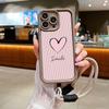 Fashion Smile Pink Love Heart Soft Lanyard Rope Phone Case For iPhone 15 14 13 12 11 16 Pro Max X XS XR 7 Plus Shockproof Cover