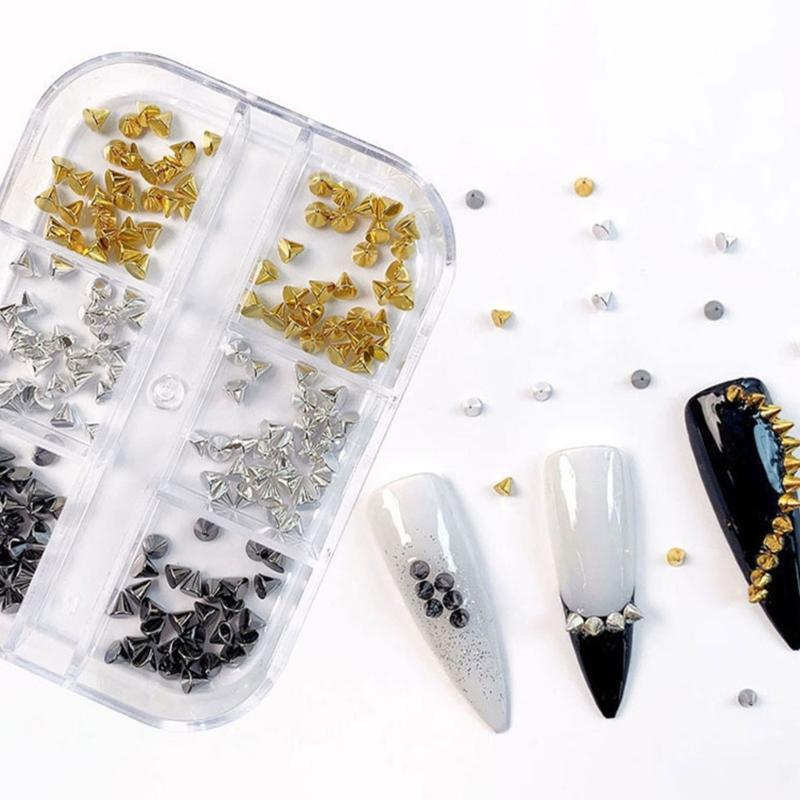 Pack Of 6 Unique Style Metal Nail Art Studs Assorted Shapes Bold Gothic Decorations For DIY Manicure Designs