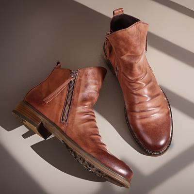 Men's Leather Chelsea Boots Fashion High-top Tassel Zip Shoes Spring Autumn Ankle Boots for Men Comfort Plus Size 38-48