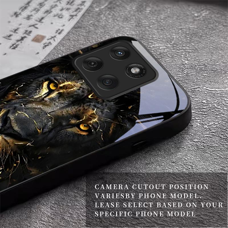 Lion With Golden Black Glass Phone Case For Motorola Moto Edge 70 60 Fusion 50 Ultra 40 Neo 30 Pro 20Lite 60s 50Neo Black Cover