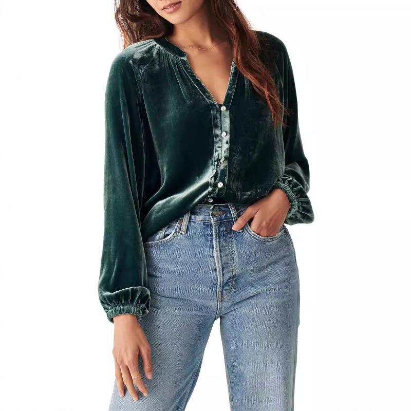

Women s Plus Size New Autumn Solid Color V Neck Long Sleeve Shirt Canary Commuter Shirt XXL світло-зелений колір