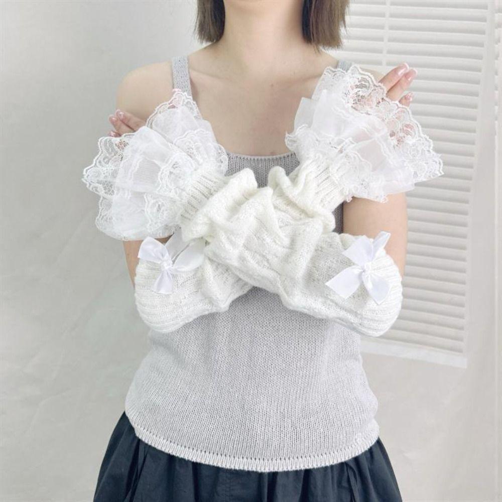 Knitted Wrist Sleeves Fingerless Anime Gloves Goth Elbow Mittens  Harajuku Style