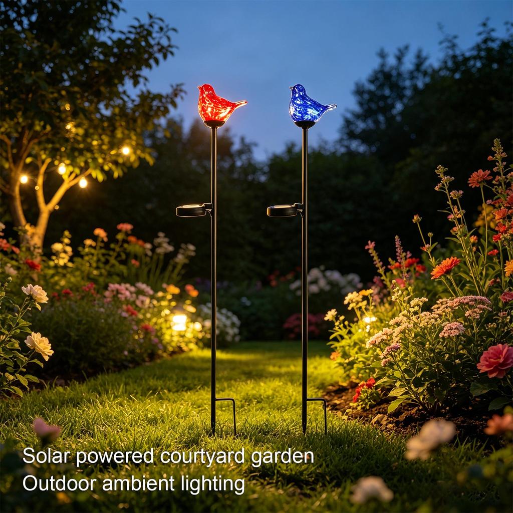Solar Garden Stake Light Outdoor Decorative Lawn Lamp with Bird Shape Top for Patio Yard Pathway Lighting and Landscape Accent