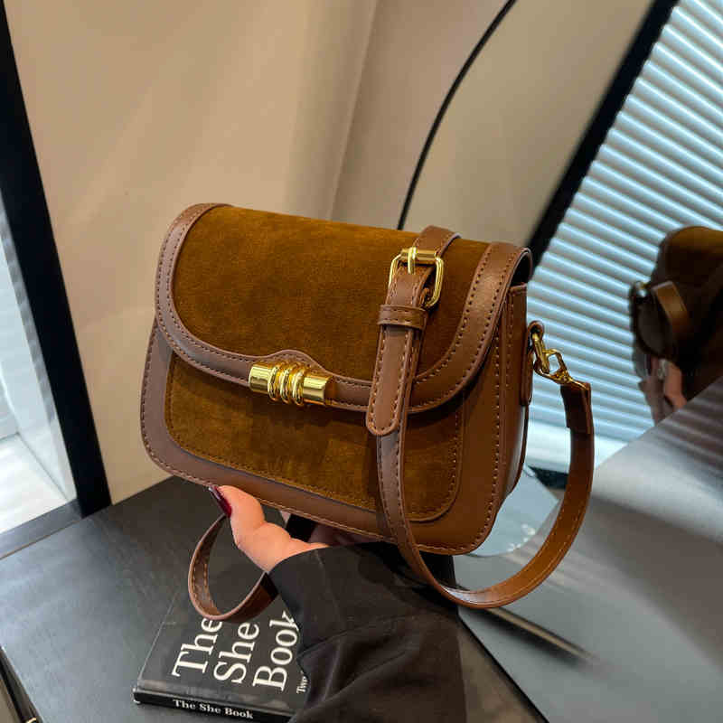 Ретро текстурированные коричневые сумки через плечо женские осенне-зимние искусственные — фото 7