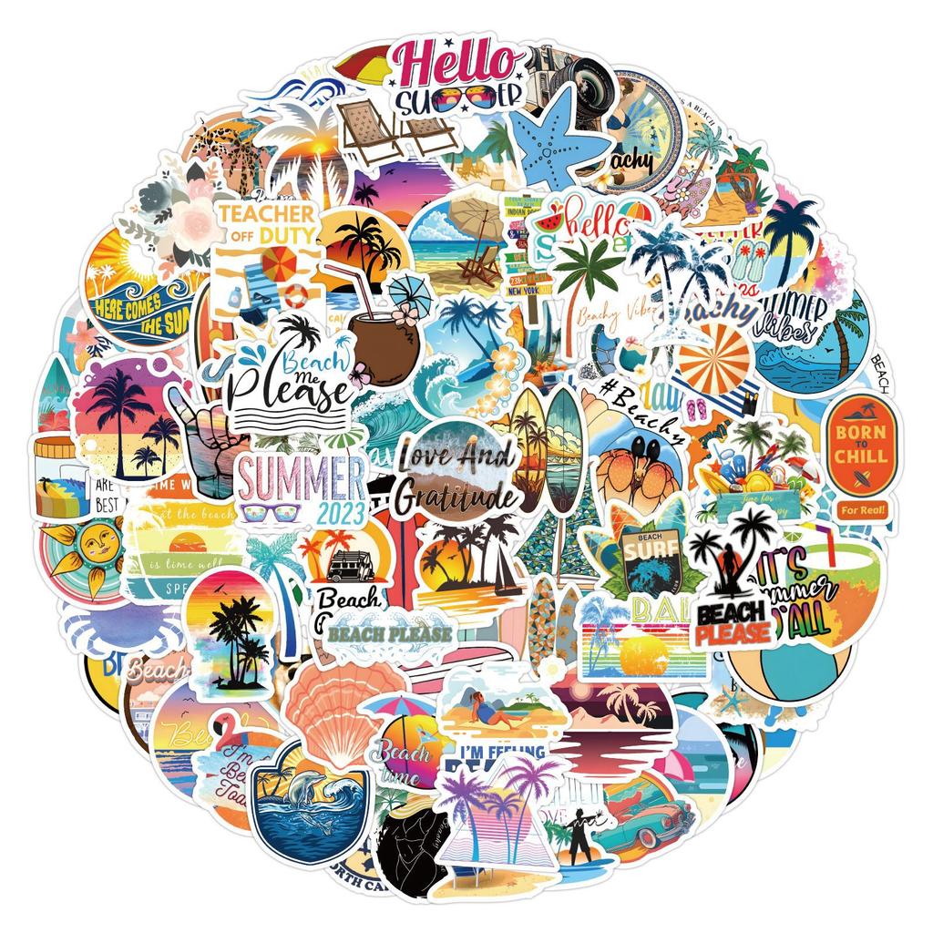 120 Summer Coconut Tree Beach Graffiti Stickers Skateboard Car Mobile Phone Kettle Decoration Stickers