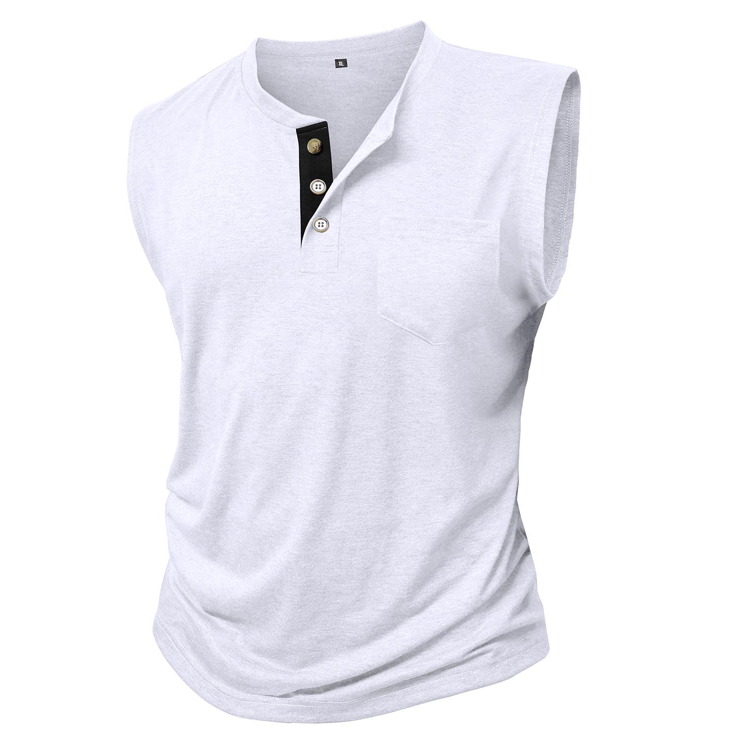 

Мужские майки без рукавов с воротником-хенли и пуговицами для фитнеса, летние спортивные повседневные праздничные футболки XXL белый