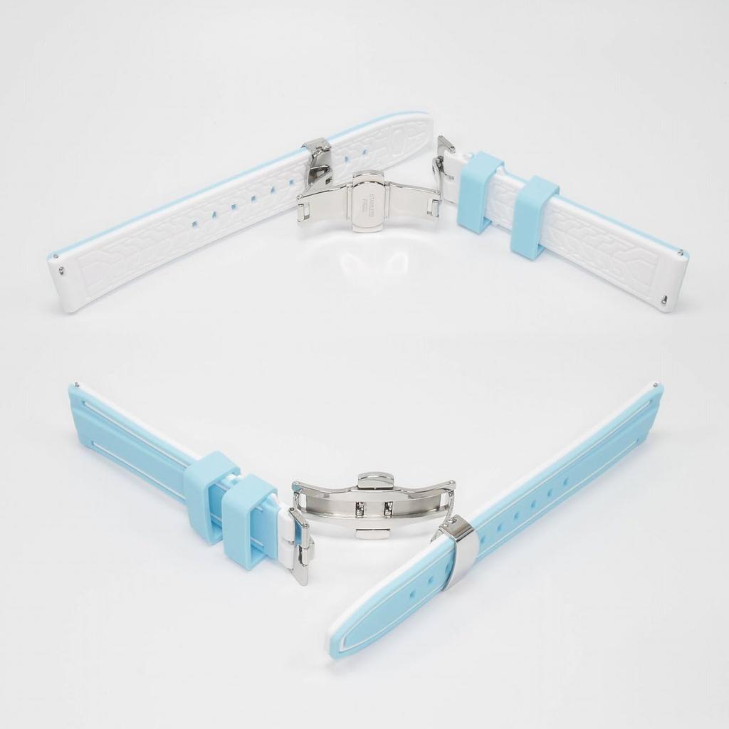 Swatch x Omega compatible rubber strap with type blue with white D-buckle, double-line (light lines)