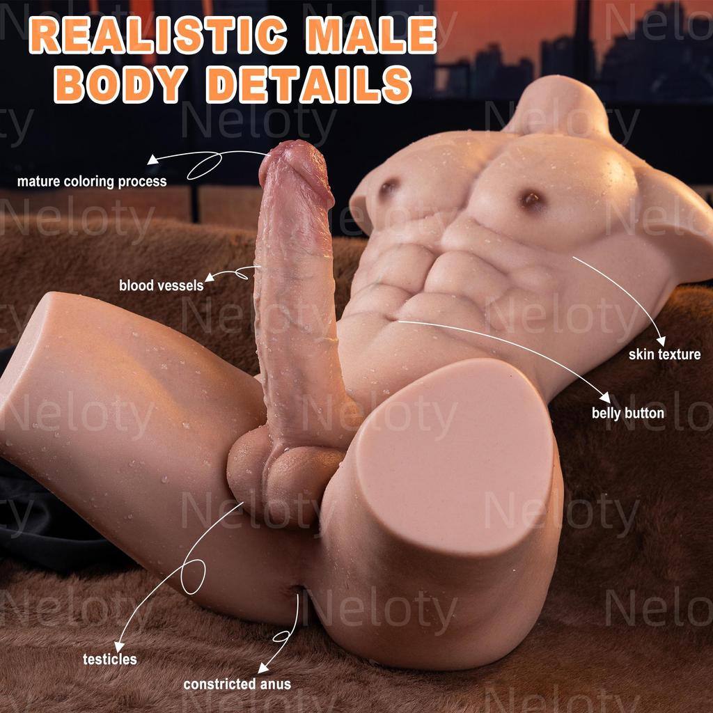 24.5LB Realistic Male Torso Sex Doll with Flexible Huge Dildo, Unisex Masturbator with Tight Anal for Women & Gay Couples