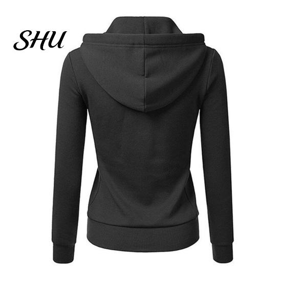 Zipper Hooded Jacket Fall Winter Women Drawstring Zip-up Long Sleeves Pure Color Track Coat Slim Fit Elastic Cuff Cardigan Pockets Sport Fitness