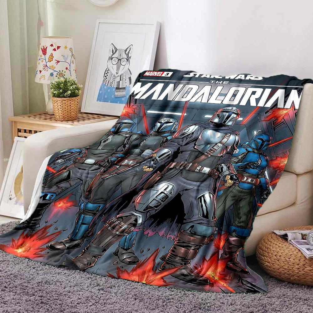 Star Wars Mandalorian Flannel Blanket Super Soft Warm Cozy Blanket for Sofa Bed Office Travel All‑Season Home Decor Gift