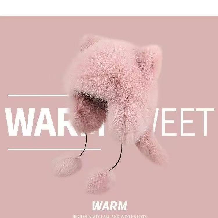 New winter thickened raccoon anti-wind and cold ear protection hat cute fox ears show face small children's Lei Feng hat
