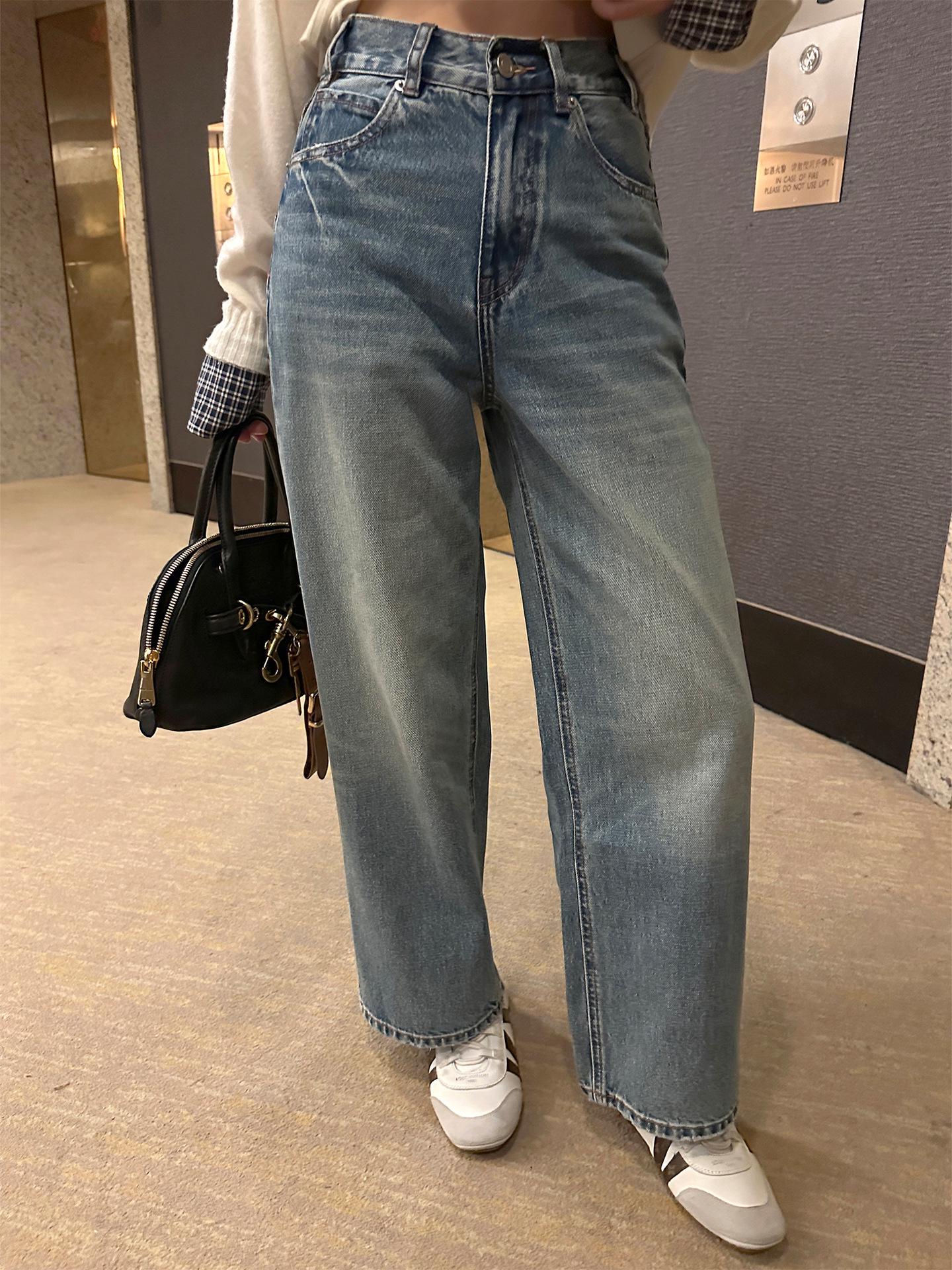Migu Women’s Retro High-Waist Light Fade Straight Jeans 30XL синий