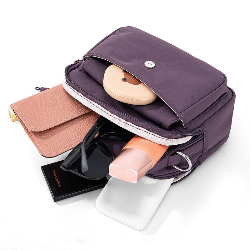Borsa a tracolla da donna tinta unita a spalla in nylon leggera piccola quadrata
