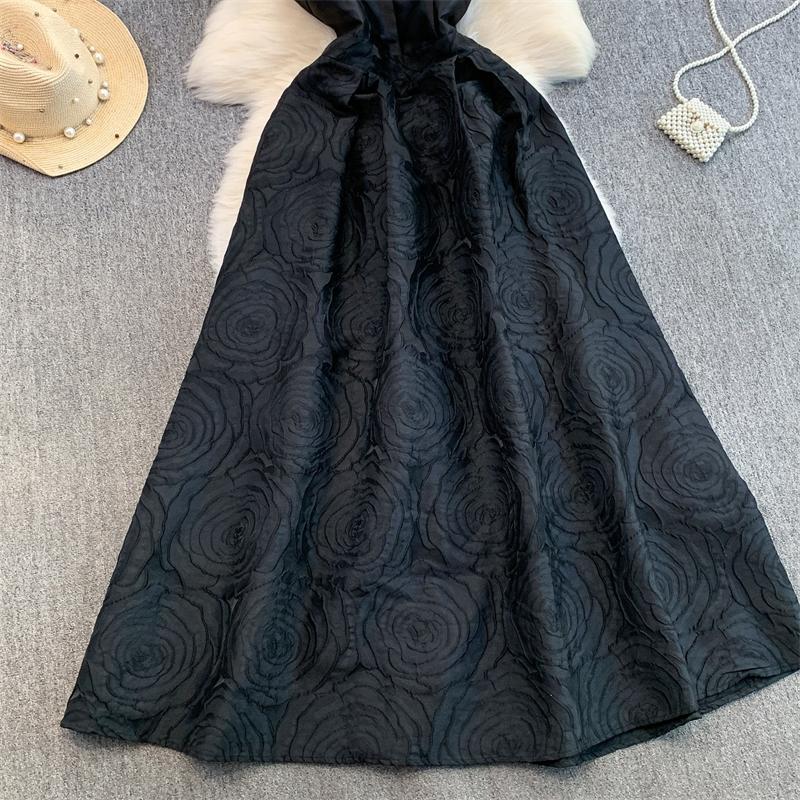 Elegant Women Contrast Color High Waist Evening Dress Beautiful Chic Jacquard Waist-cinching A-line  Spring New Women DRESS