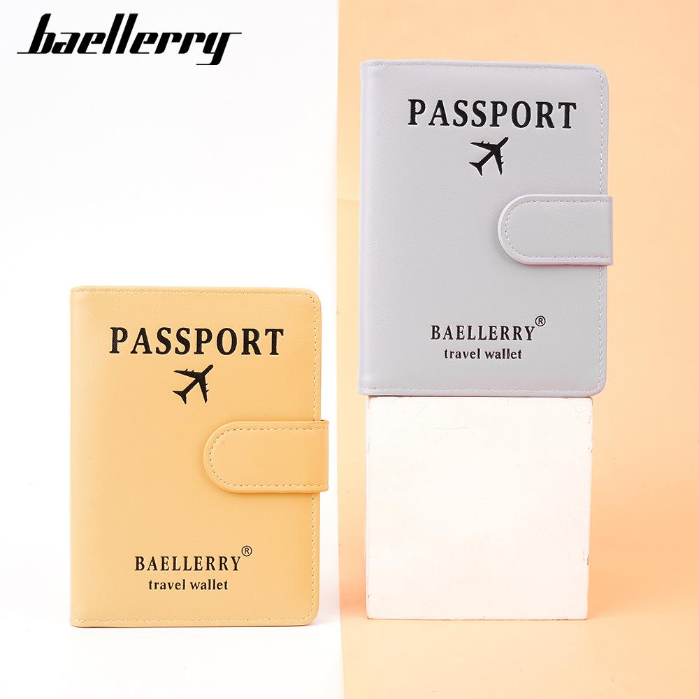 Baellerry Men and Women Pu Leather Short Purse RFID Card Holder Anti-magnetic Passport Holder Simple Snap Button Wallet