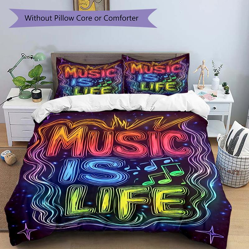 3pcs Music, Life Duvet Cover Set, Soft Comfortable Duvet Cover,Guest Room (1*Duvet Cover + 2*Pillowcase, Without Core) Yy251104100
