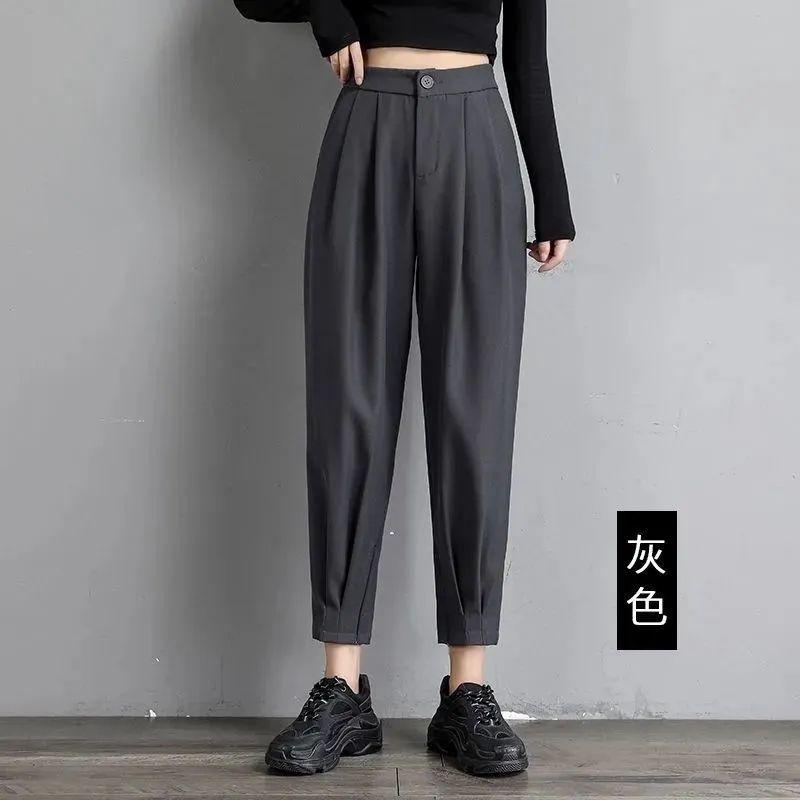 

Летняя мода 2023 года, простой костюм для работы, с высокой талией на пуговицах, свободного кроя, расслабленный, облегающий, с ниспадающей тканью, универсальный, оверсайз, женский костюм, брюки галифе 2XL серый