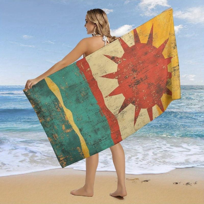 

Vintage Sun Flag Design Large Towel - Super Absorbent Quick-Dry Microfiber Beach & Pool Towel, Vibrant Red Sun & Stripes Pattern W30*H60(CM)