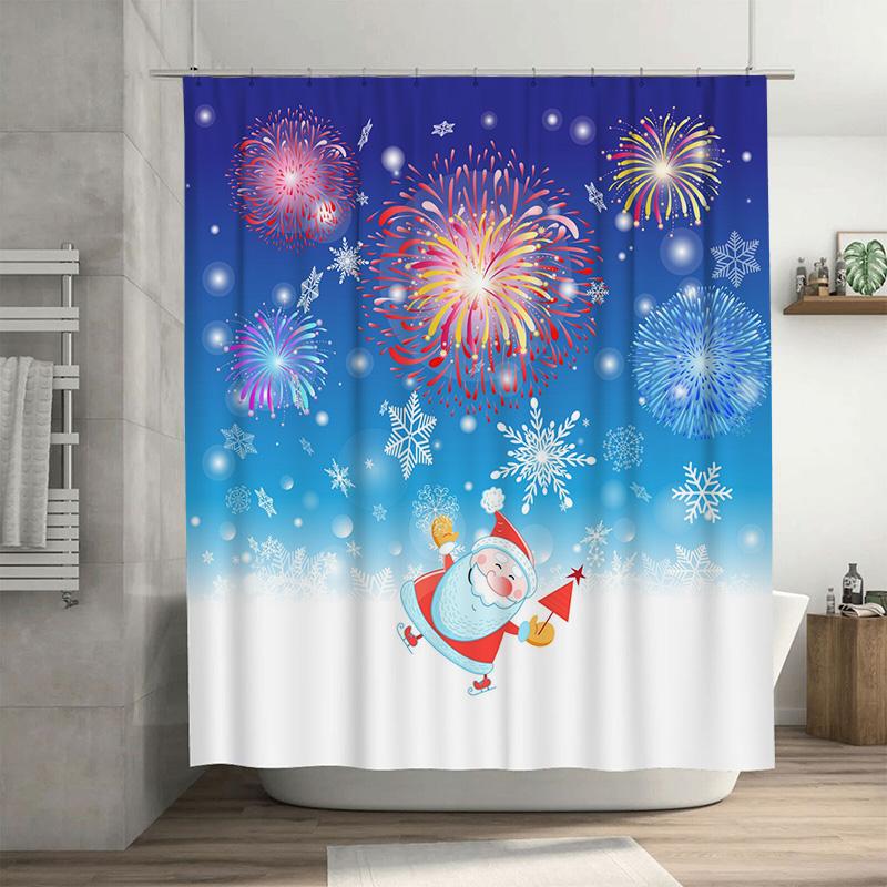 

Tu Festive Santa Claus Bathtub Shower Curtain Waterproof Christmas Holiday Decor Home Bathroom Xmas Pattern Backdrop W60H190(CM)-1 Pcs