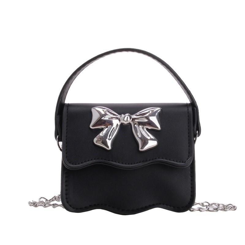 Cute Color Solid Silver Bow Decoration Kid Mini Shoulder Chain Bag Daily For