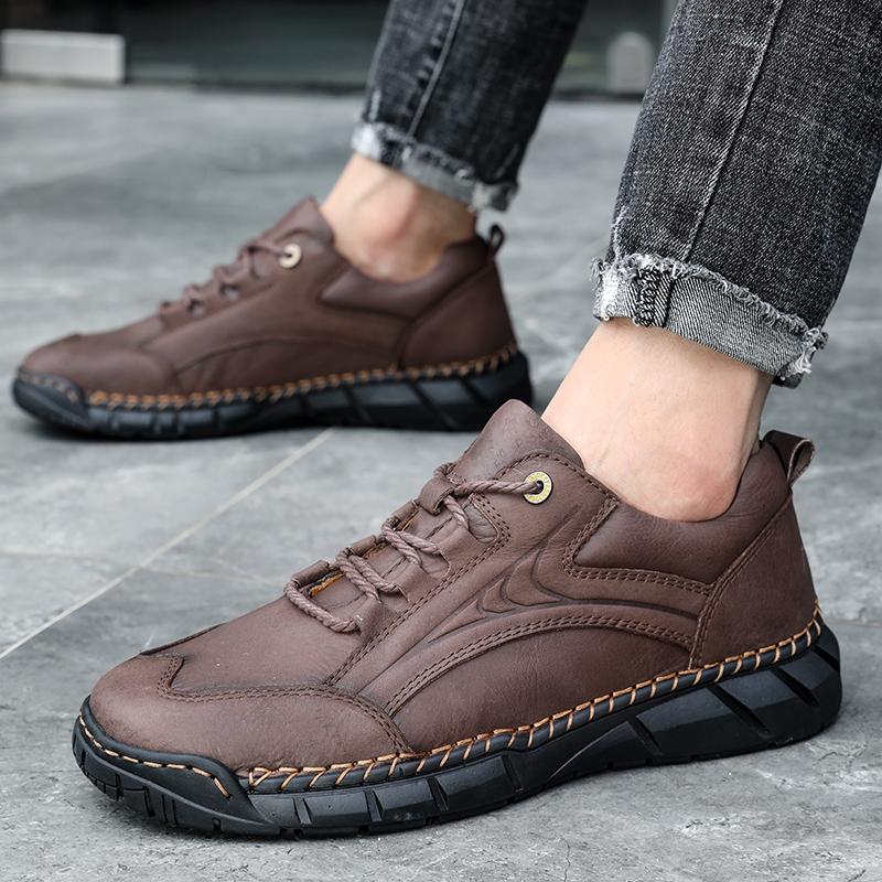 

Модная мужская обувь из натуральной кожи ручной работы, повседневные лоферы слипоны, дышащая кожаная обувь, мужские мокасины, обувь для инструментов, большие размеры, горячая распродажа 38 коричневый