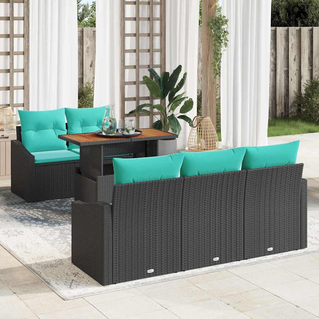 Garden Dining Set with Cushions 6 pcs Black and Teal
