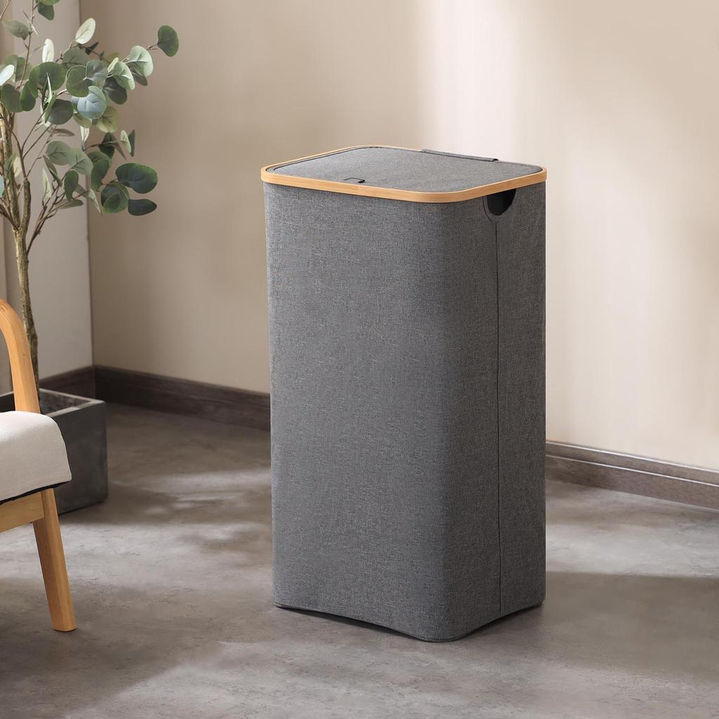 Składany bambusowy kosz na pranie z pokrywką - Bardzo duży kosz z tkaniny Oxford z wewnętrzną torbą