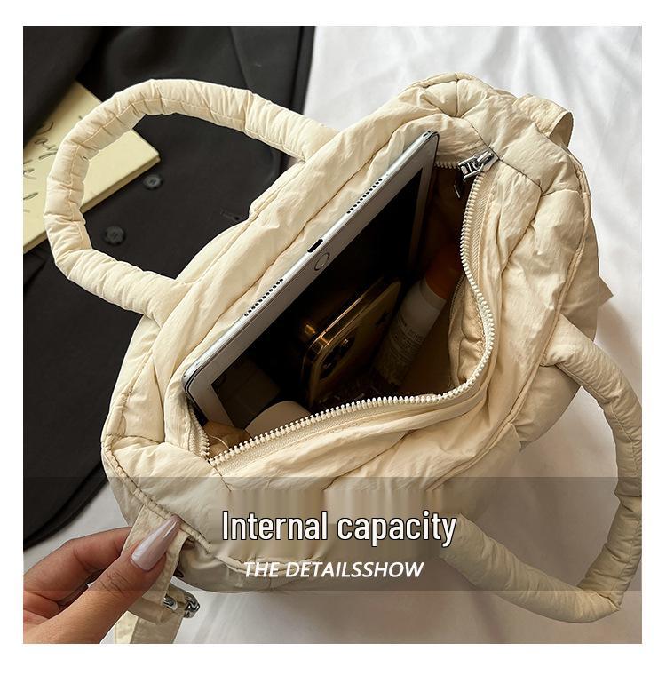 Lightweight, Fashionable Candy-Colored Down Jacket with Quilted Shoulder and Puff Crossbody Bag, Large Capacity, Solid Color