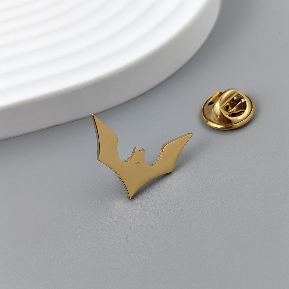 Dark Bat Gold-plated Badge, Suit Lapel Pin Stainless Steel Black, Women's Anti-exposure Button, Men's Brooch