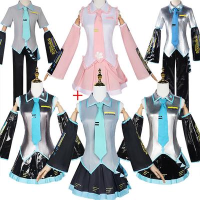 Anime Miku Cosplay Celá sada Stříbrno-šedá Lakovaná Kůže Látka Kostým Pokrývka hlavy Oblek Uniforma Jk Cosplay Halloween