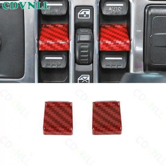 Window Lift Switch Button Cover For Jeep Wrangler JL JT 2018-23 Red Carbon Fiber