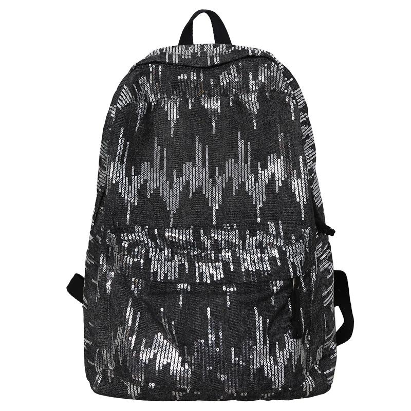

Мужская школьная сумка большой вместимости, рюкзак для школьников средней школы, женский джинсовый рюкзак с блестками для путешествий чёрный