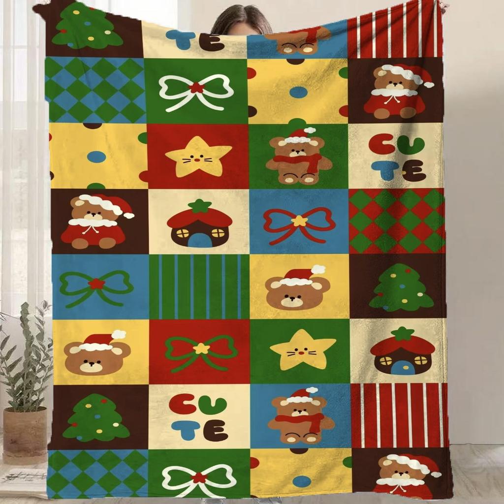 Cartoon Santa Claus Printed Blanket for Sofa Bed Travel Camping Living Room Office Conditioning Blanket for All Seasons Gifts