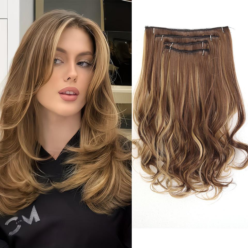 4Pcs Clip In Hair Extensions Invisible Thick Synthetic Hair Clip Extensions for Women Soft and Easy Installation Hair Piece Clip