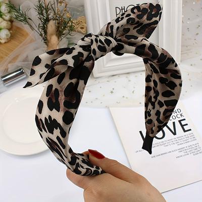 Fascia per Capelli a Nodo Stile Coreano con Stampa Leopardo e Fiocco Fascia per Capelli in Plastica Temperamentale Fascia per Capelli Antiscivolo con Ampio Bordo Fascia per Capelli per Lavare il Viso