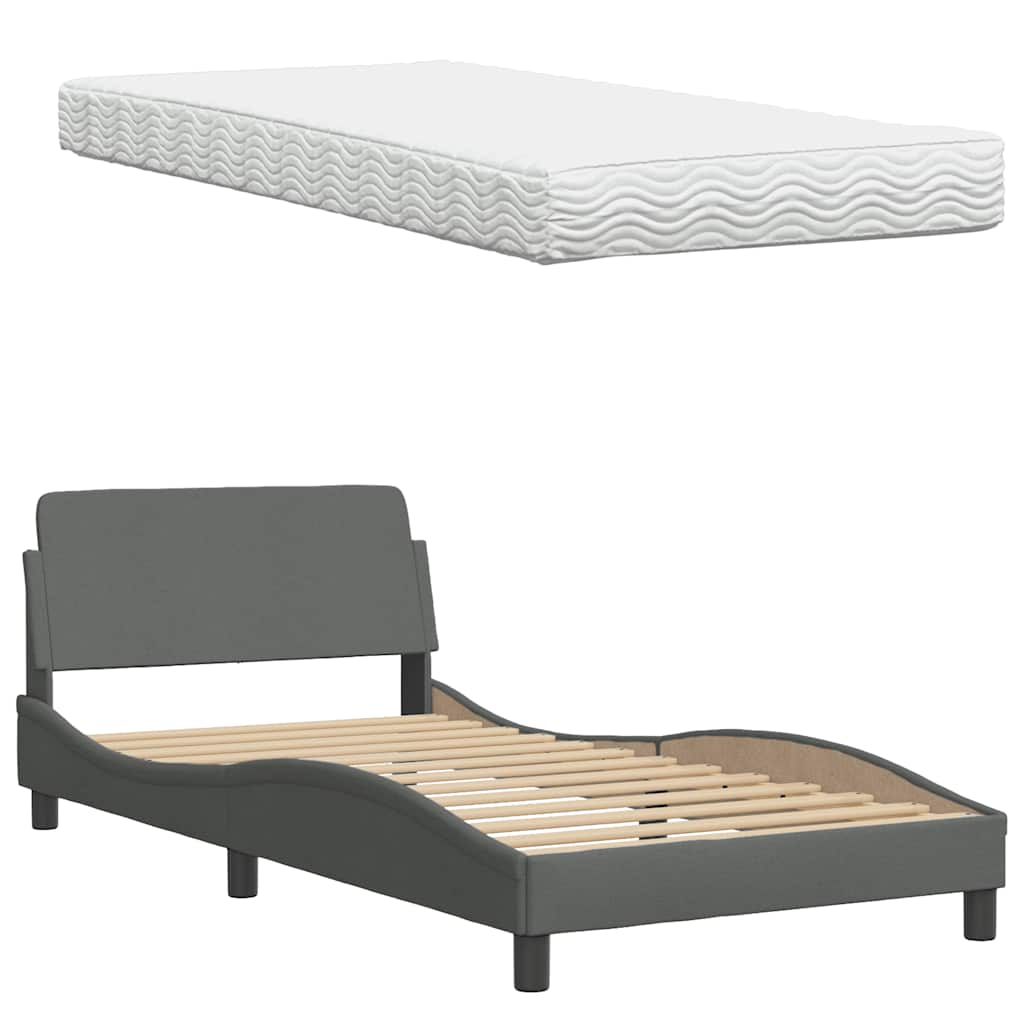 Bed With Mattress, Dark Gray, 100X200 Cm, Upholstered