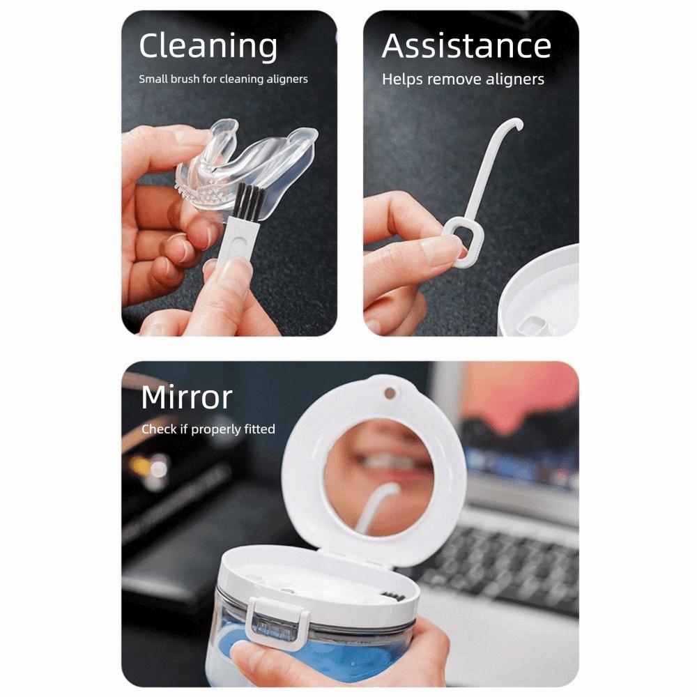 Double Layer Orthodontic Retainer Box Leak-proof Magnetic Cap Braces Storage Case Portable with Cleaning Brush