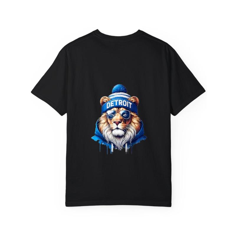 Crewneck T Shirt White Lion Wearing Detroit Hat and Sunglasses Streetwear Urban Fashion Casual Wear