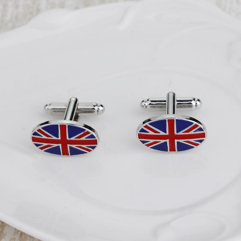 Lustige Union Jack Ovale Manschettenknöpfe Blau Rot Emaille Ärmelknopf Gemelos Für Englischen Gentleman