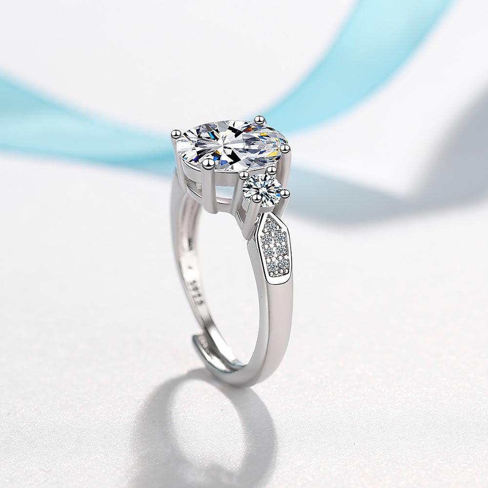 Adjustable Egg-shaped Zircon Women's Wedding Ring, Sparkling Korean-Style Copper Finger Jewelry