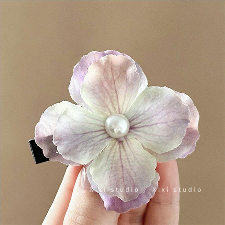 Blue Beach Floral Hair Clip - Elegant Headwear & Side Hairpin Accessory