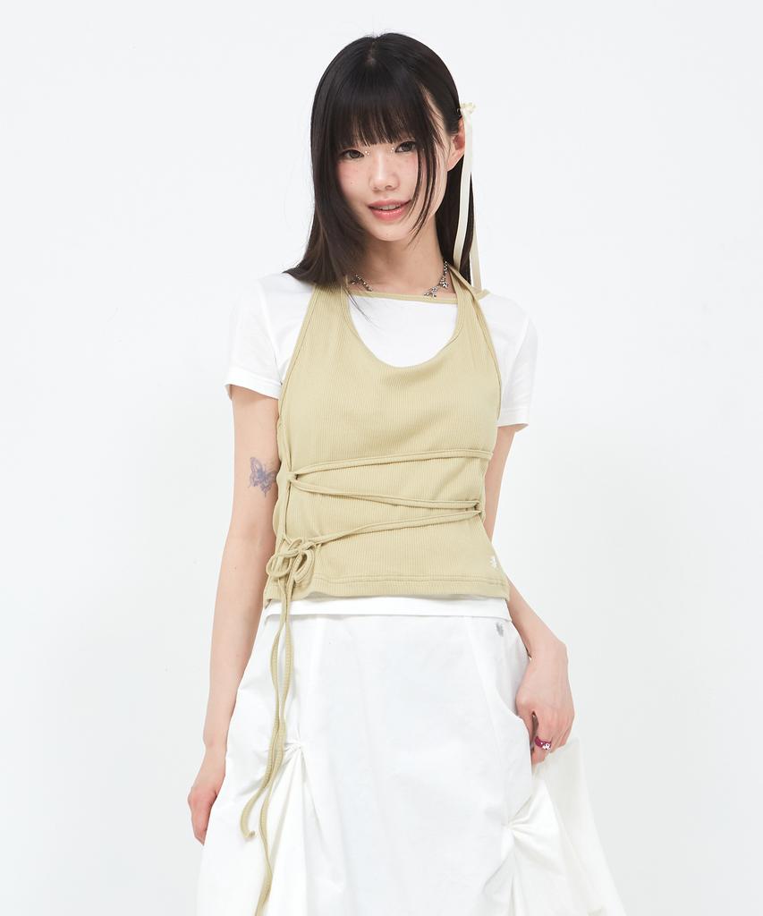 Sekeondeusolteu Strap Layered Ribbed Halter Neck T-Shirt (Yuja Salt)