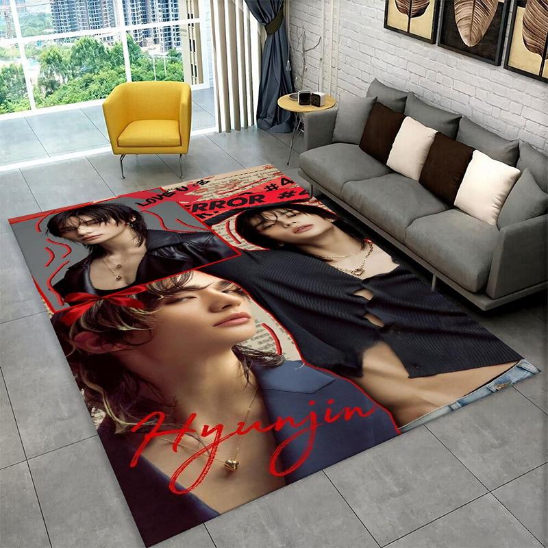 Fashion Kpop Hyunjin Stray Kids Non-Slip Area Rug for Living Room,Bedroom,Playroom,Soft Carpet Floor Mat Home Decor Rug Kid Room