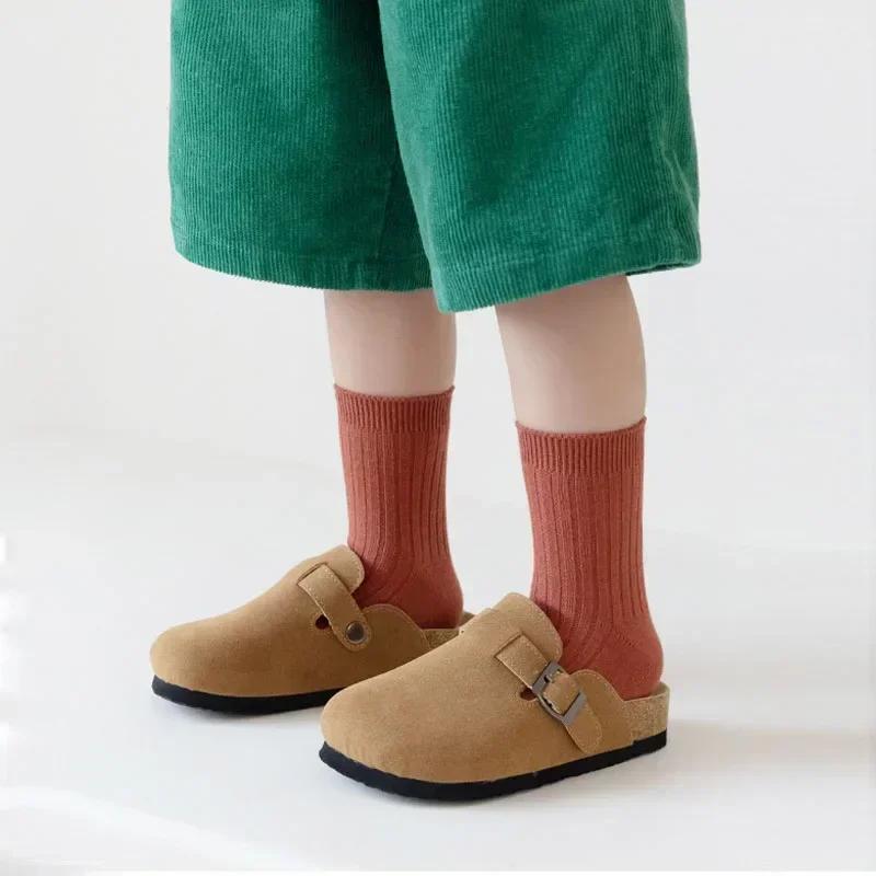 5 paar/lot Effen Kinderen Sokken Casual Baby Meisjes Jongens Zacht Ademend Katoen Streep Herfst Peuter Gebreide Kinderen Sokken voor 1-8J