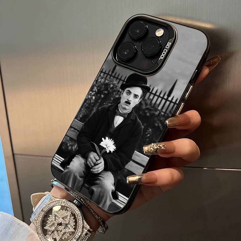 C-Charlie Chaplin Phone Case For iPhone 17,16,15,14,13,12,11 Plus Pro Max Colored Silver Phone Case