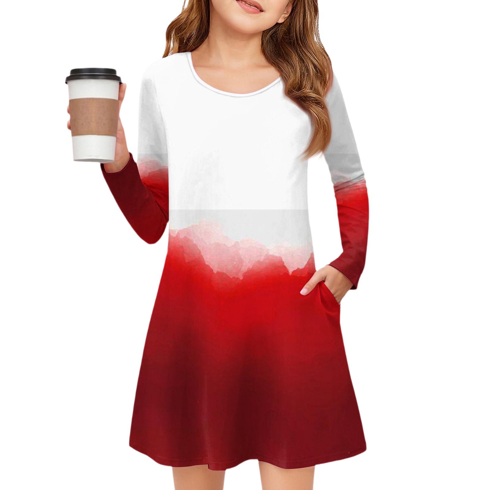 

Girls Long Sleeve Dress - Color Pocket Dress 120