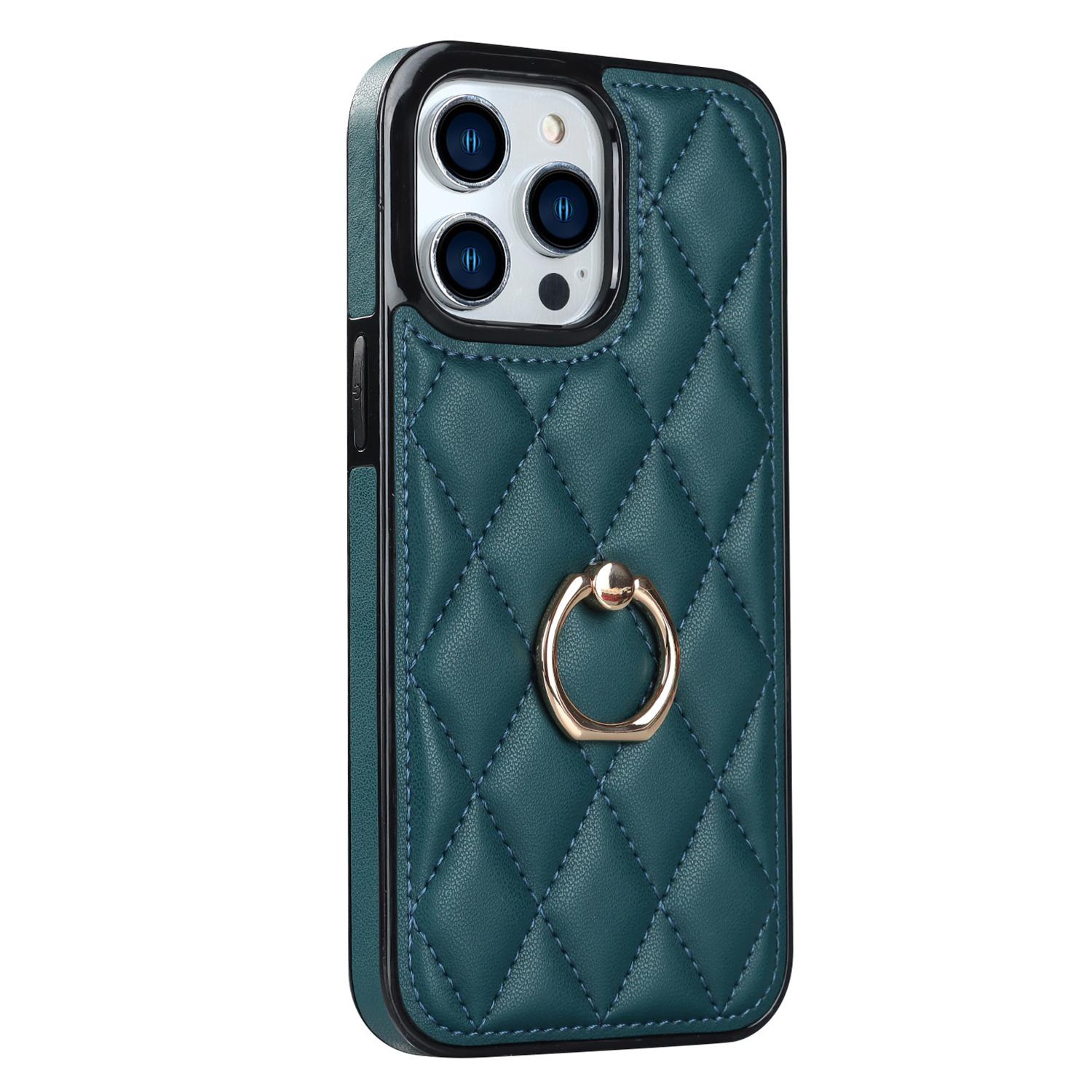 

For iPhone 12 Pro/12 PU Leather+TPU Cell Phone Case Shockproof Kickstand Phone Cover Green