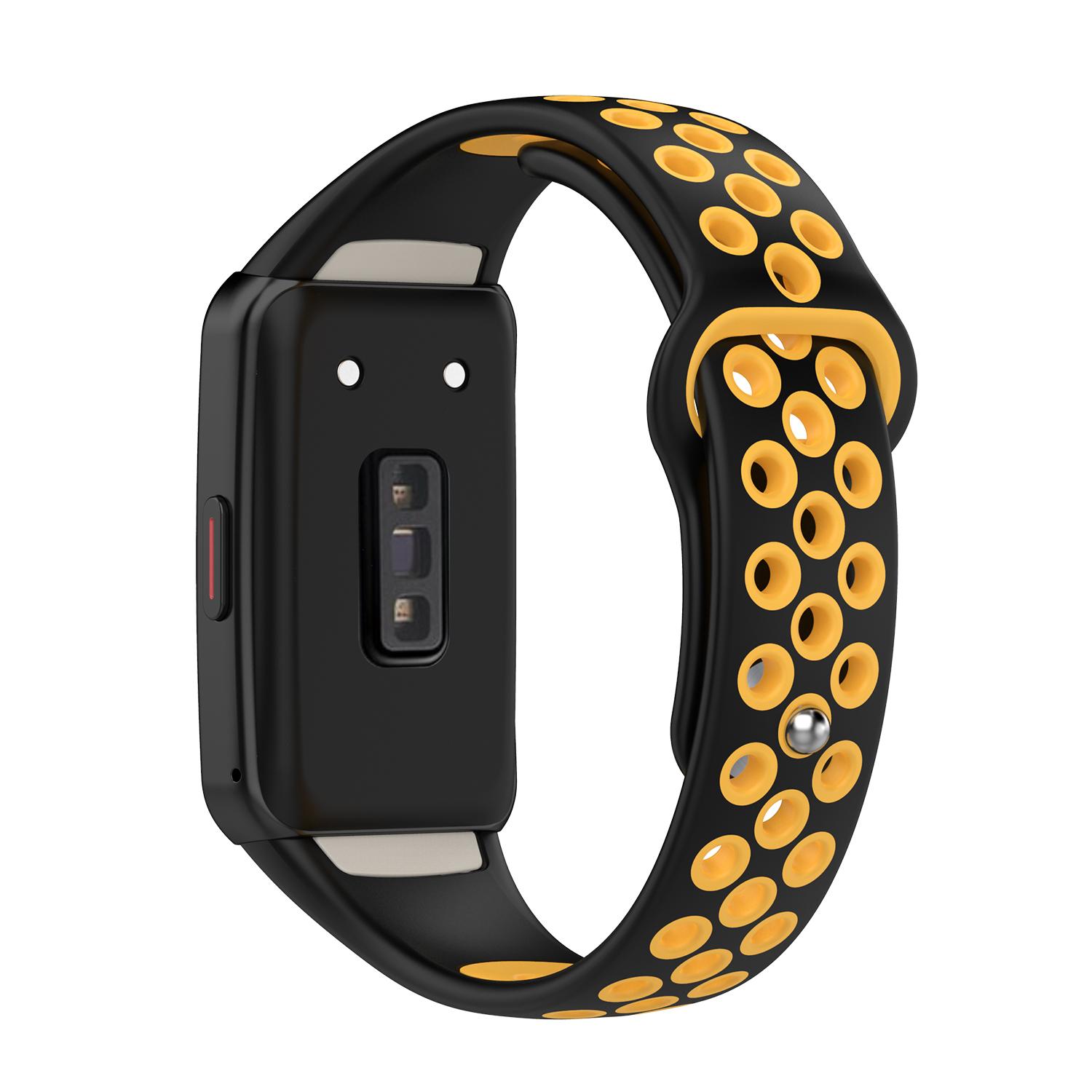 

For Huawei Band 6/Honor Band 6 Dual Color Silicone Watch Band Adjustable Wrist Strap Replacement Black/Yellow